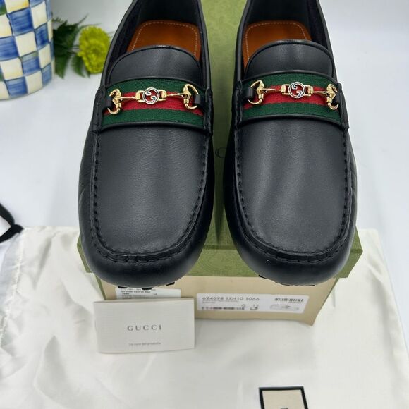 Men’s Gucci ayrton web stripe driver loafers size 12 fits 12.5 US made in Italy - Picture 4 of 9